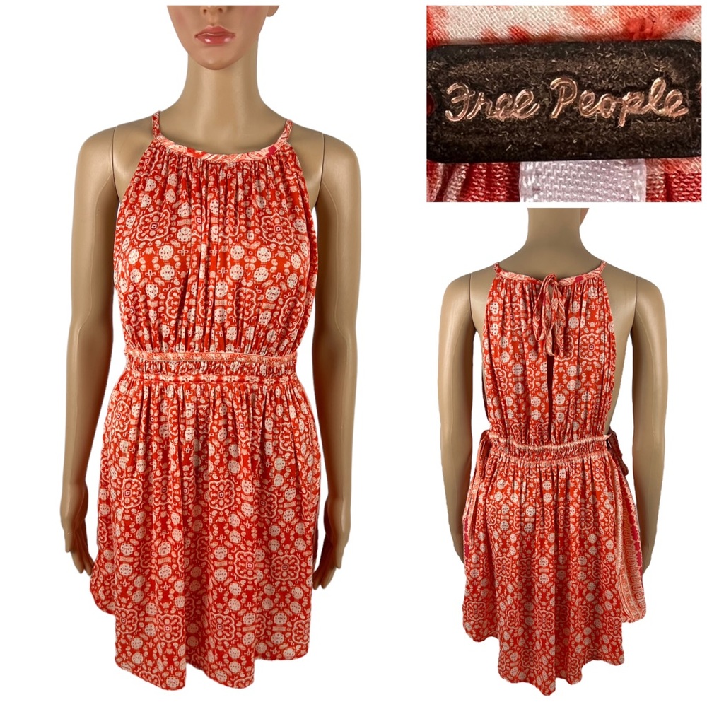Free People Red Floral Halter Mini Dress